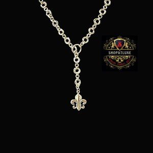 Sterling Silver Fleur De Lis Chainmail Lariat Necklace